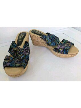 Spring Step Viniko Black Colorful Floral Wedge Slip On Sandals Sz 41 US 9.5-10